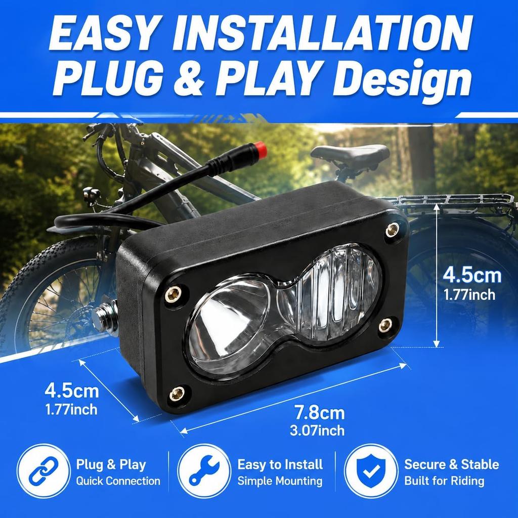 Faro per E-bike Per TST R002, Luce Anteriore Plug And Play Stile Baja Per Biciclette Rad Power RadRover RadRunner Connettore Julet a 2 Pin 12V-60V Impermeabile