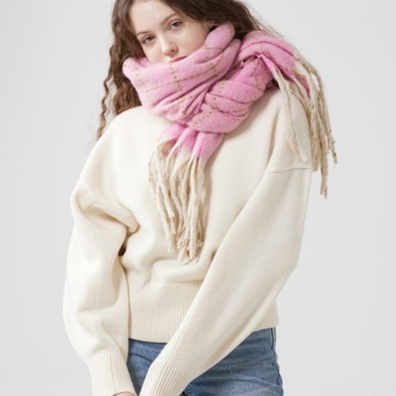 DENTS Windowpane Check Muffler - Pale Pink