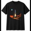 Detailed Rocket Launch In Moonlight Space Mens T-Shirt Black 100% Cotton Printed