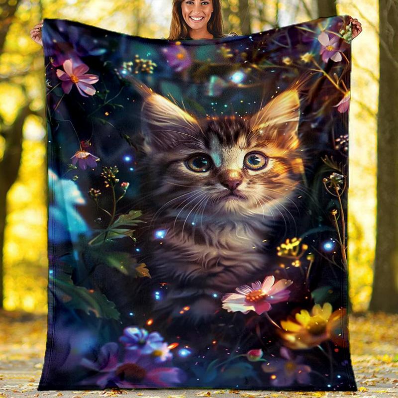 

Светящийся Цветочный Котёнок Флисовое Одеяло, Милый Кошачий Плед 80cm x 120cm