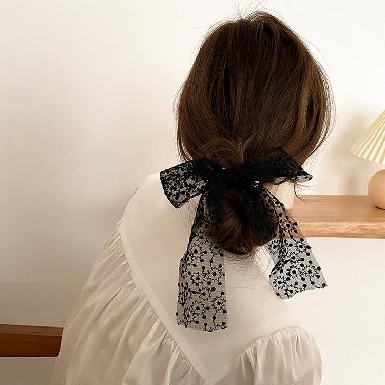 1PC Elegant Lace Embroidery Bow Hair Ties Solid Color Retro Headdress Hair Ties Sweet Girls Princess Hair Accessories Gift
