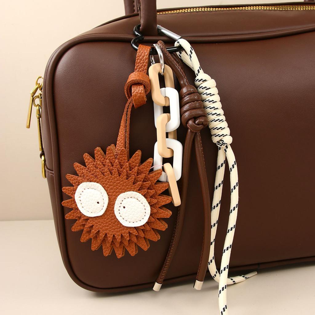 Leather Keychain With Cartoon Coal Ball Pendant For Fashionable Car And Bag Accessories