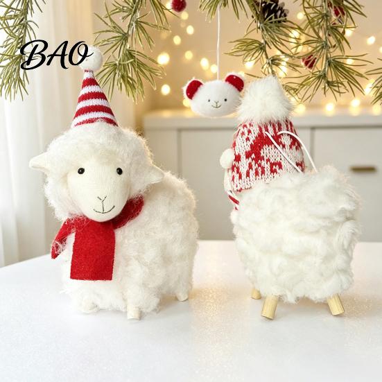 Nordic Style Holiday Decor Plush White Sheep Christmas Ornament, Cute Knit Hat Lamb Tabletop Decoration, Soft Handmade Fabric Ornaments Hanging