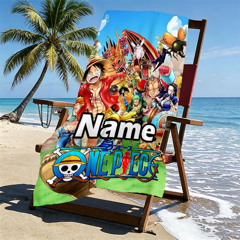 Custom Name Personalized ONE PIECE Print Beach Towel, for Trip Camping Beach Party Home Decor, Birthday Gift for Family & Friends