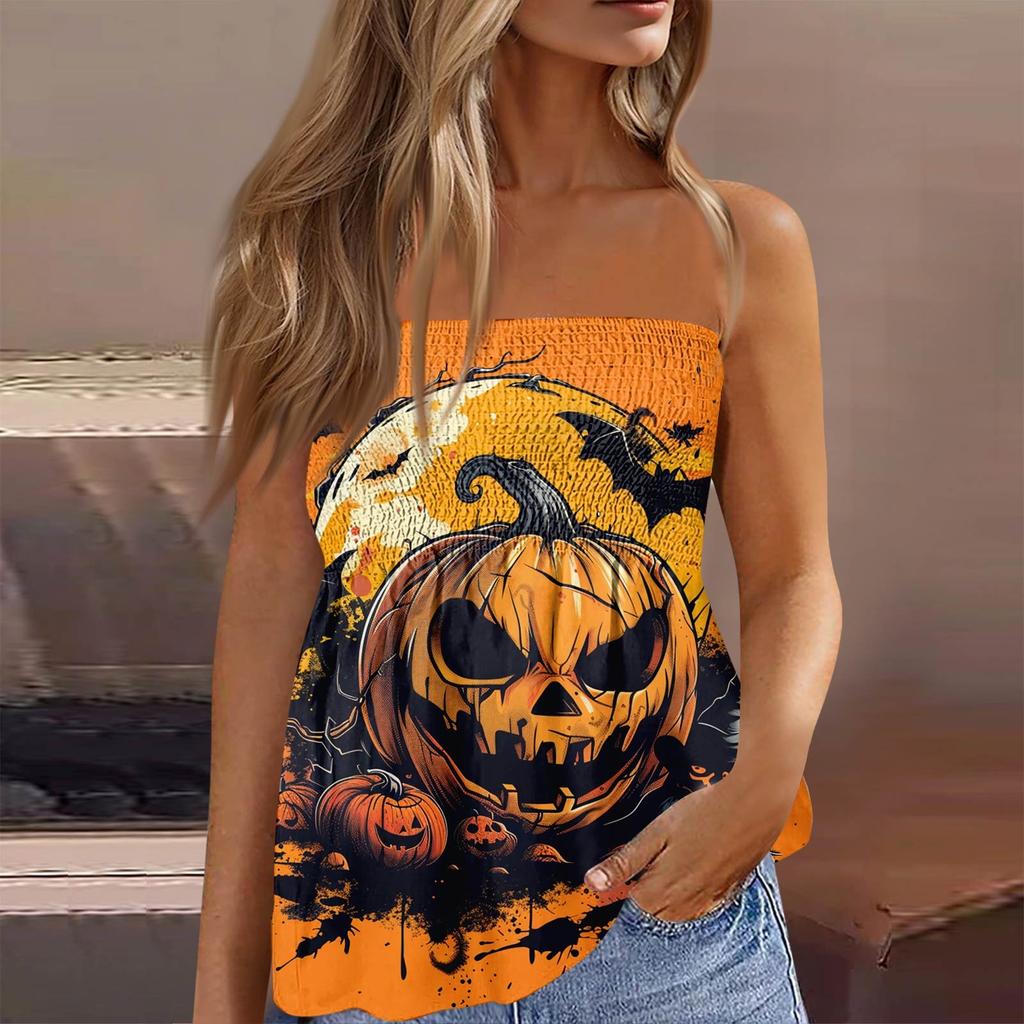 Summer Tube Tops For Women,Cute Sexy Off Shoulder Print Sleeveless T-Shirt