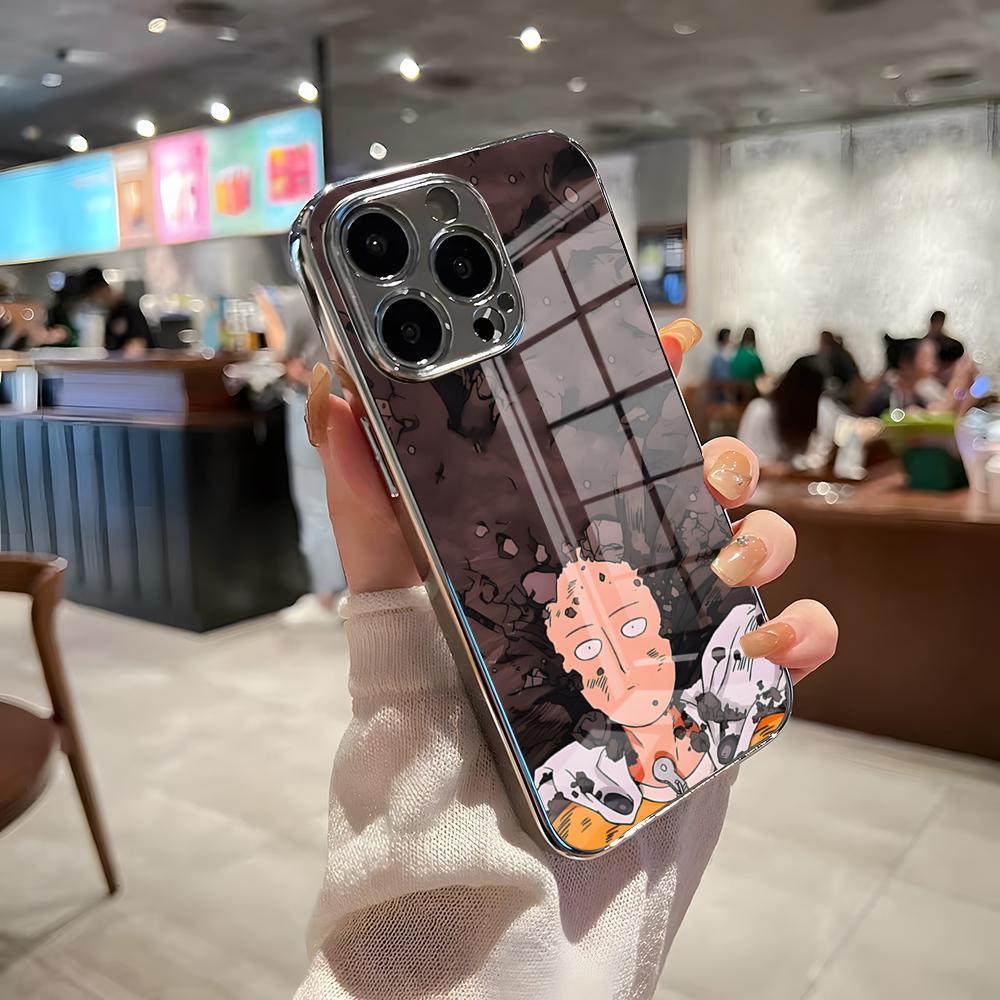 

Чехол для телефона One-Punch Man Для iPhone 17 Pro Max 15 Pro 16 14 Plus 12 13 Mini 11 Pro Ударопрочный Электроplated Стеклянная крышка iPhone 15