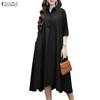 ZANZEA Women Casual Turn Down Collar 3/4 Sleeve Loose Dress