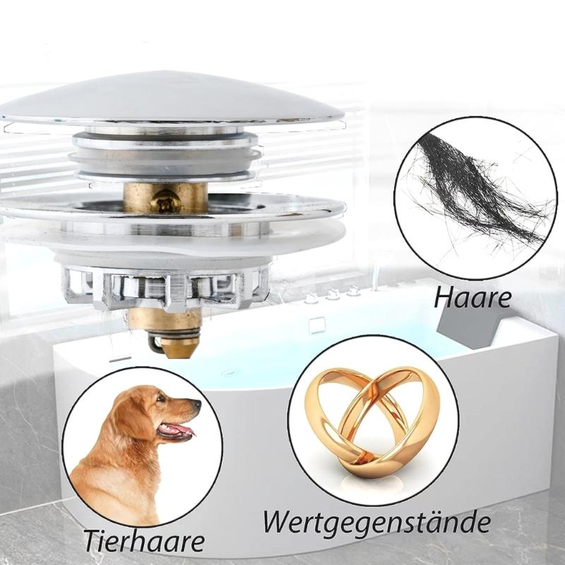 Reliable Metal Bathtub Drain Plug Press-to-Seal Mechanism Bathtub Drain Stopper Odor & Blockage Protections Double Alloy
