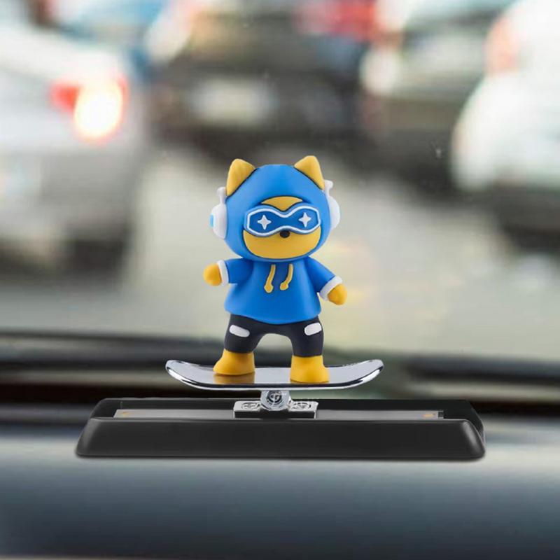 Cute Cat Car Decorations Cartoon Cat Skateboard Ornaments Colorful Metal Car Decor Cute Auto Ornament For Travel Daily Life