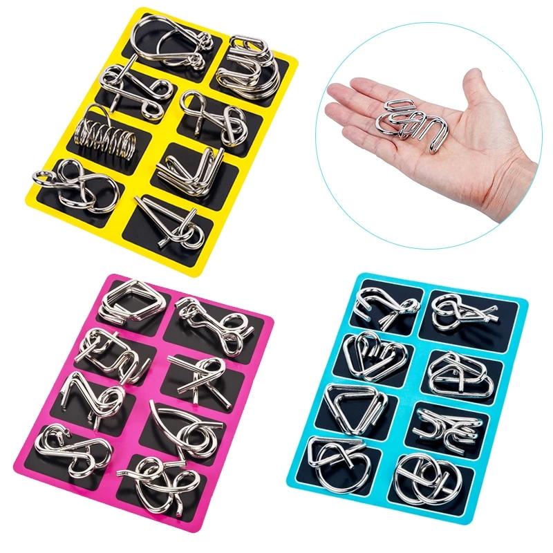8 Teile/satz Metall Montessori Puzzle Draht IQ Geist Denkaufgabe Rätsel Kinder Erwachsene Interaktive Spiel Reliever Pädagogisches Spielzeug