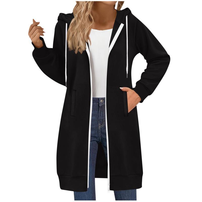 Women's Long Sweatshirt Casual Versatile Drawstring Long Sleeve Hooded Jacket Pockets