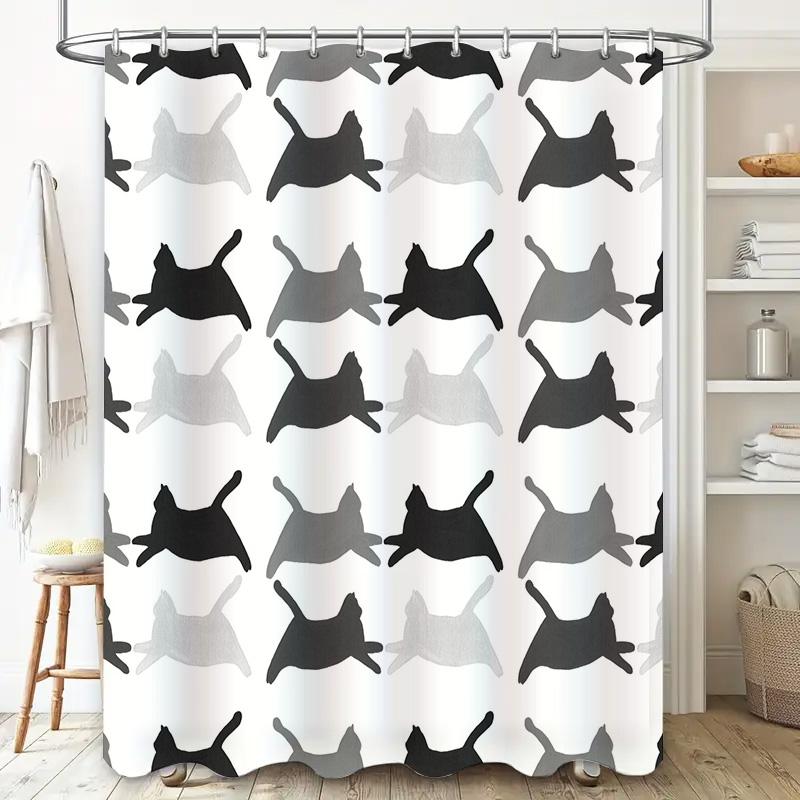 Cat Shower Curtain Print Design Polyester Waterproof Bath Mat Decorative Home Accessories
