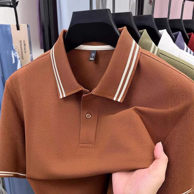 Men's Short Sleeve T-Shirt Business Casual Breathable Lapel Collarpolo Loose Fit Versatile Top