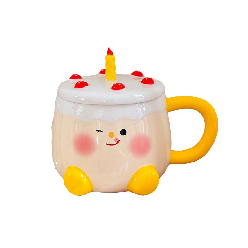 Milk Fufu Cake Ceramic Mug with Lid Cute Cartoon Water Cup As A Birthday Gift for A Girl’s Best Friend As A Souvenir