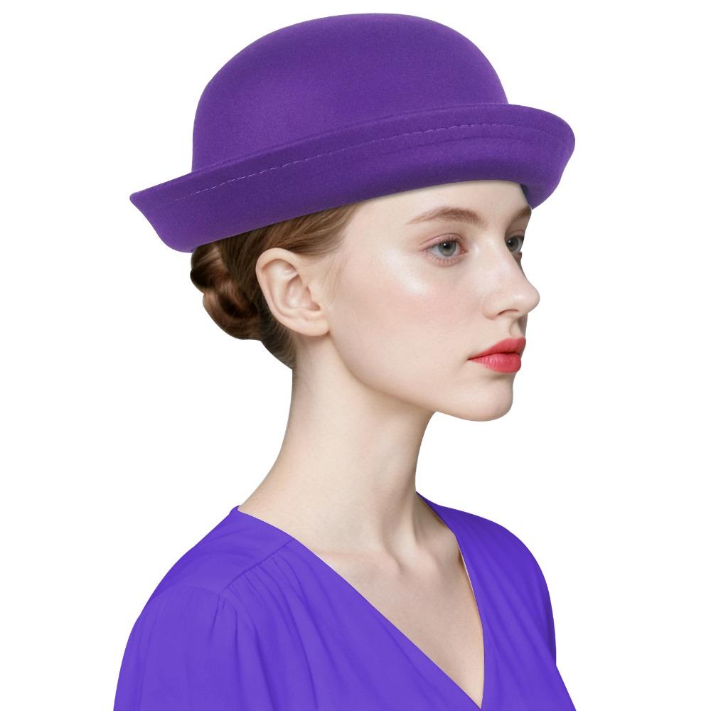 Trendy Solid Color Women’s Bowler Hat Vintage Elegant Girls Wool Felt Hat Lightweight Versatile Derby Hat Formal Occasions