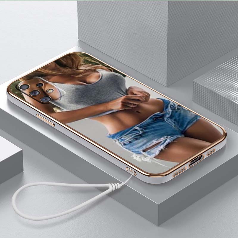 Luksusowe, platerowane etui na telefon TPU ze smyczą do Samsung Galaxy A04 05s A13 A14 A24 A54 A34 Note20 S23 Ultra etui A32 Hot Girl Twerk It Swag Art Design