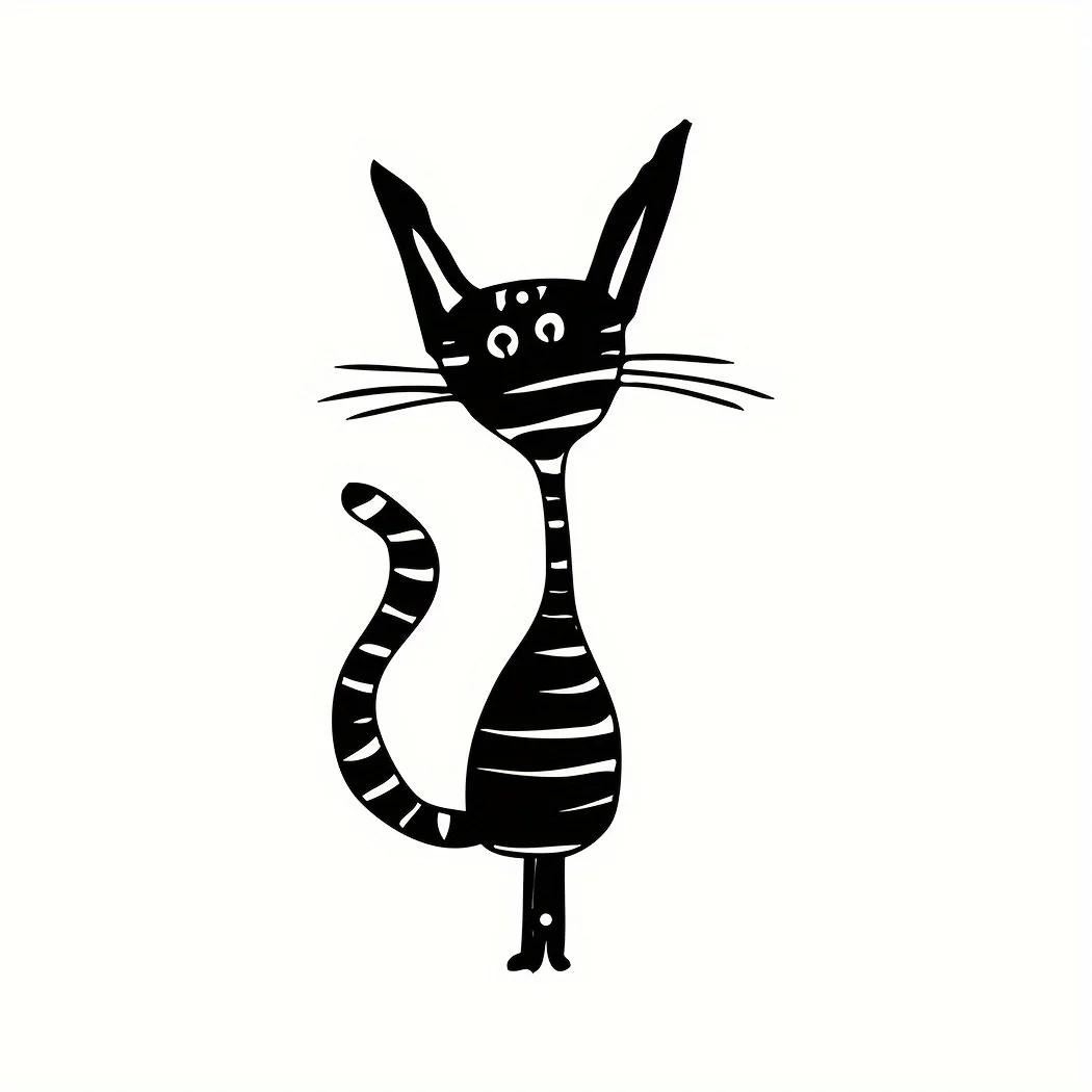 

1 шт. Абстрактное мультяшное украшение из металла с изображением кошки – Веселое настенное искусство с черной кошкой, стильный декор на новоселье, уникальный акцент на металлической стене чёрный