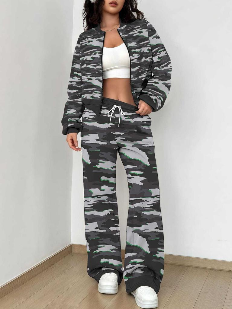 Splicing Autumn And Winter New European And American Women'S Clothing Army Green Camouflage Printing Suit Women