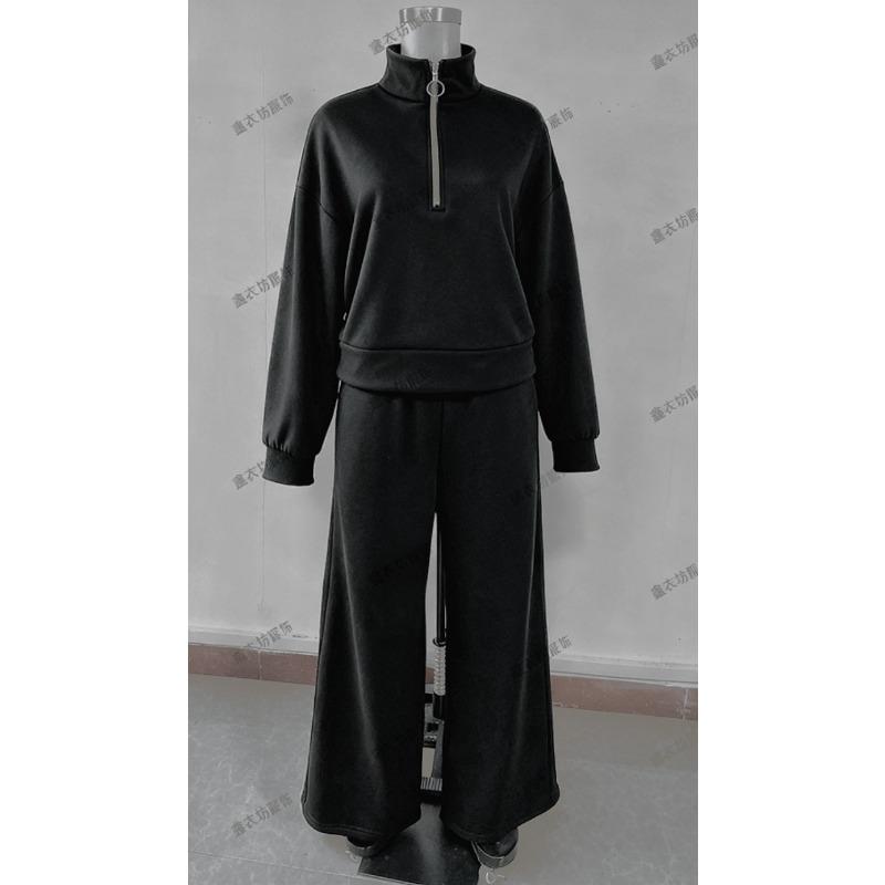 YYFS Damenmode, lässig, Frühling und Herbst, einfarbig, langärmelig, POLO-Ausschnitt, Hose, Hosenanzüge