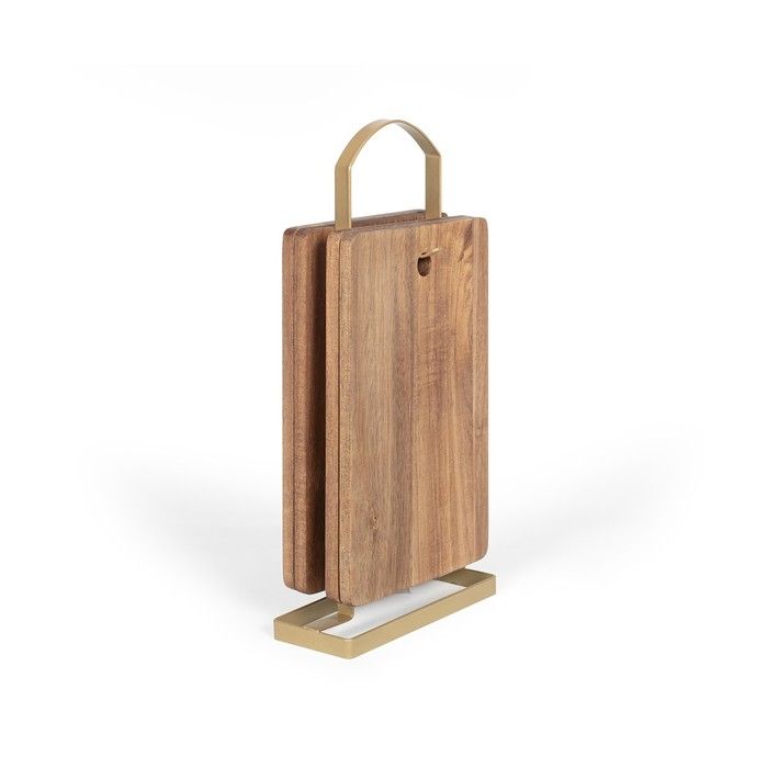 Set de 4 planches à découper - LIVOO - MES152 - Bois acacia FSC - 22 x 14 cm - Support métallique