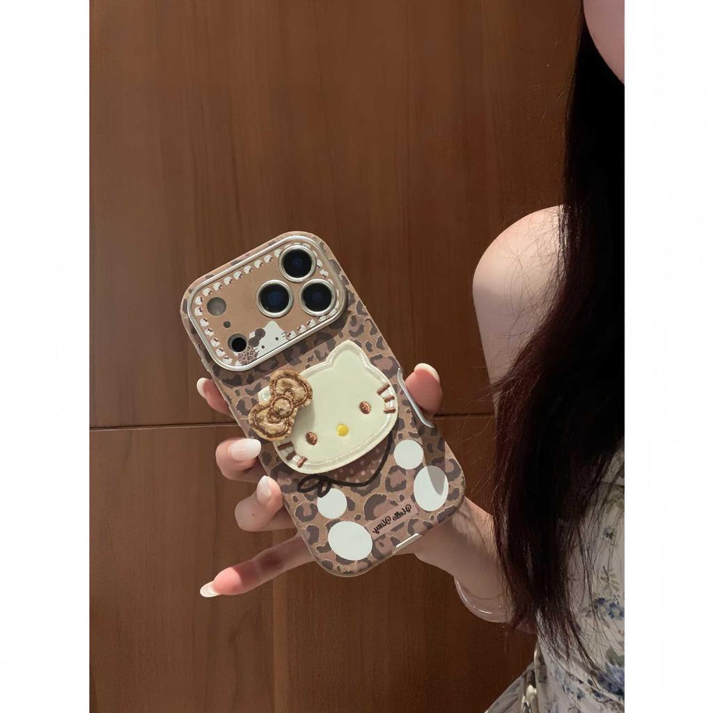 Hello Kitty 3D Brown Leopard Print Scarf Case for iPhone 17/16 Pro Max/15/14