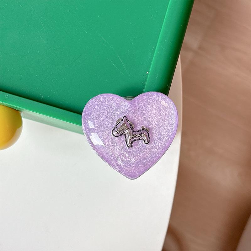 Little Horse Heart Glitter Magnetic Phone Holder - Korean Style Telescopic Ring