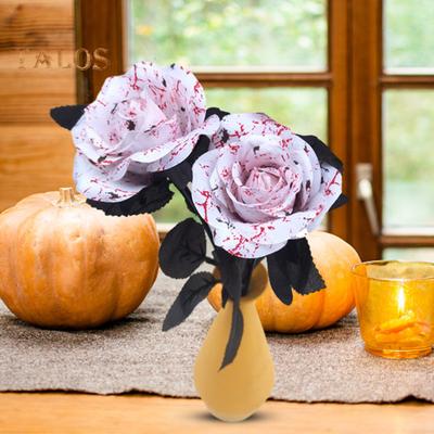 2 Stück Halloween Künstliche Blumen Dekoration Realistische Blutrose Bouquet Gefälschte Blumen für Geister Festivals Partys Wohnkultur