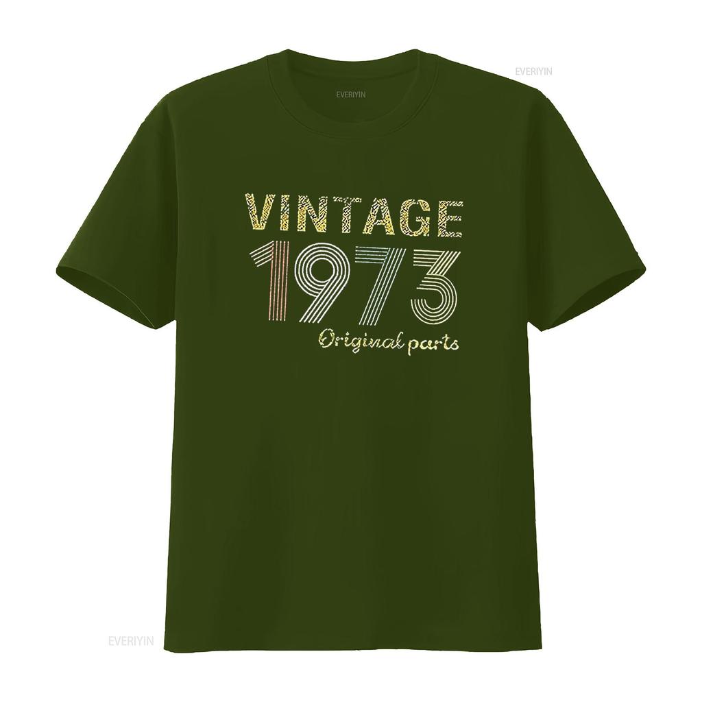 Birthday GifT T Shirt Vintage 1973 Original Parts for Women Letter Print Retro Casual Tops Black vintage Washed Soft Stretched