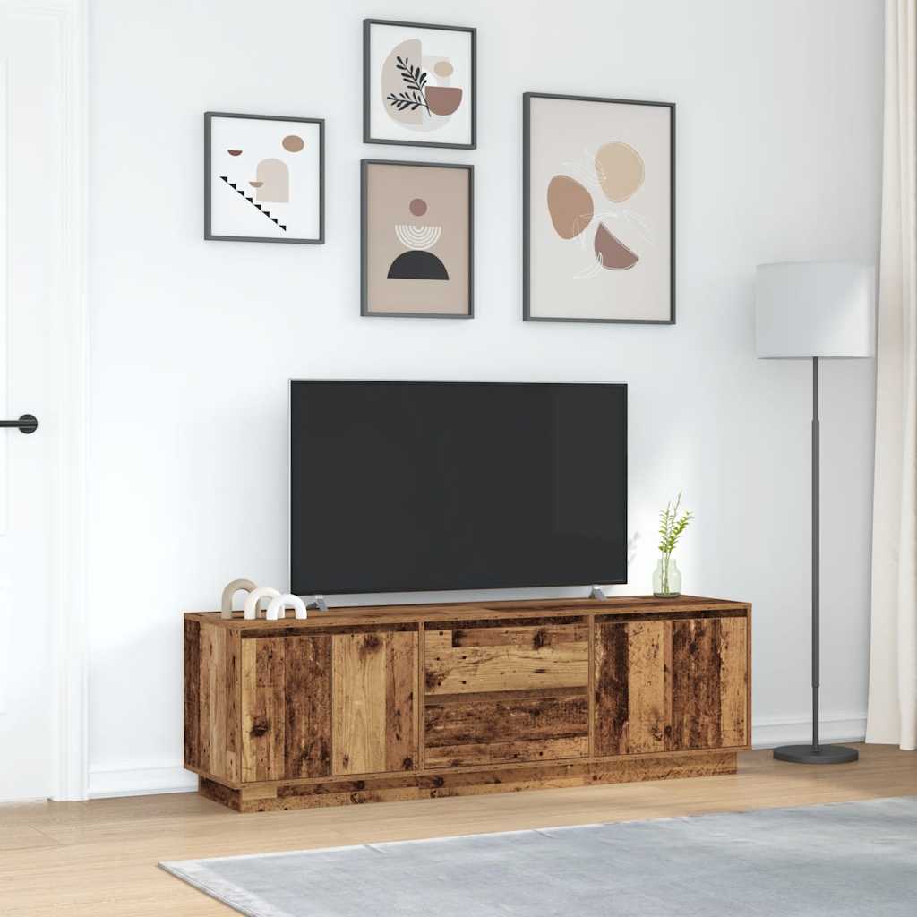 TV Stand with LED Lights Reclaimed Wood Look 160.5x41x50 cm