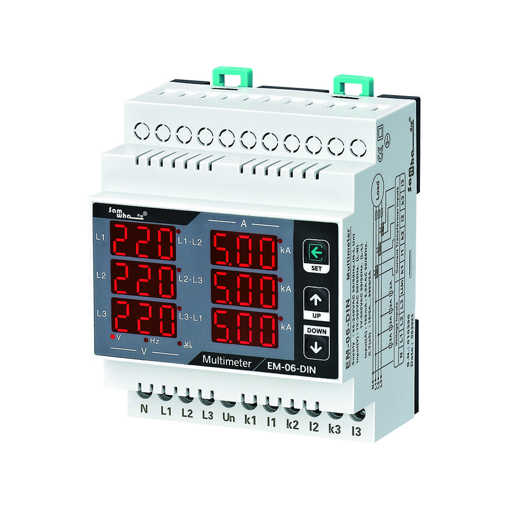 Samwha-Dsp EM-06-DIN Multimeter, Three Phase Volt(L-L),(L-N), Ampere ,Frequency, Phase Sequence Display Panel Meter 12 in 1