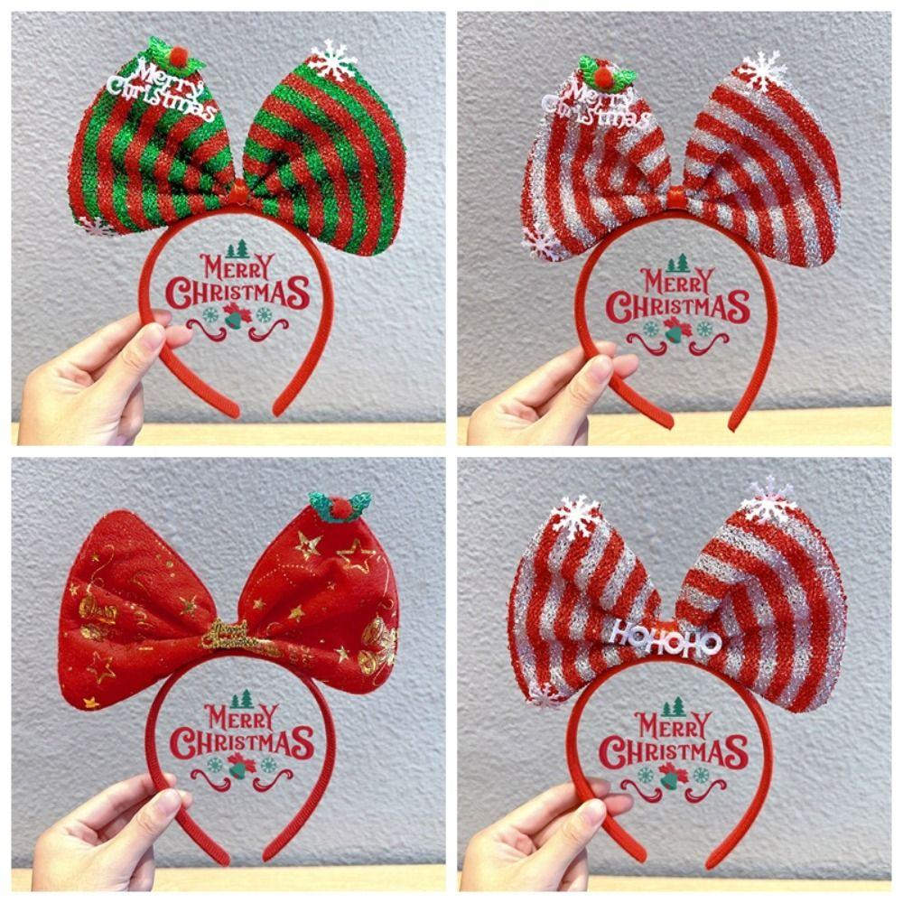 Non-slip Bowknot Hair Hoop Shiny Christmas Headband Sweet Christmas Hairband  Girls