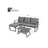 Ensemble de meubles de jardin, chaise longue d'angle, canapé + table basse + pouf, tube d'acier galvanisé, gris
