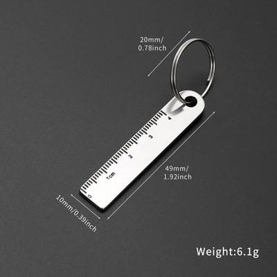 High Quality Portable Stainless Steel Mini Ruler, Anti-Lost Small Metal Ruler with Keychain, Mini Straight Ruler, School
