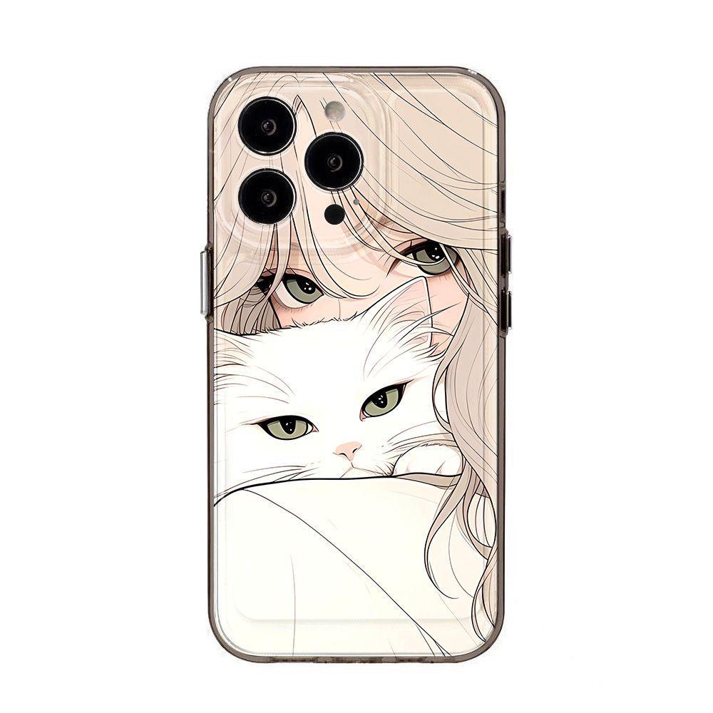 Cat Girl for iPhone17PorMax Mobile Phone Case Apple 14/15 Fine Hole 16 Transparent 13 Protective Case