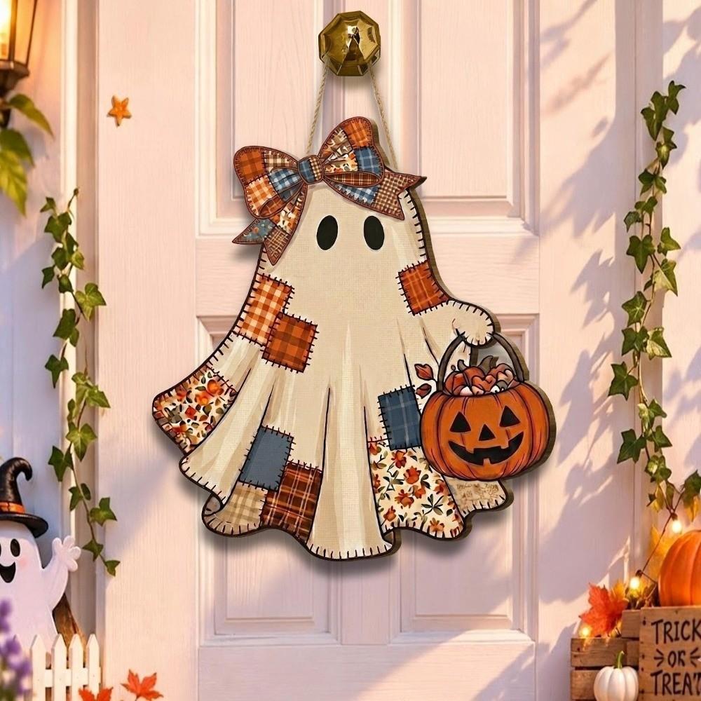 Cartoon Pattern Ghost Door Hanging Rustic Style Halloween Hanging Plaque Front Door