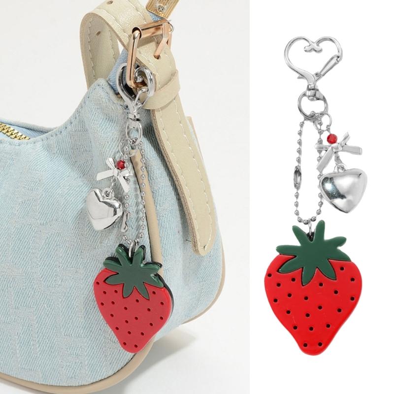 Cute Fruit Keychain Bag Charm With Cherry Strawberry Design Acrylic Alloy Hanging Accessory For Purse Backpack