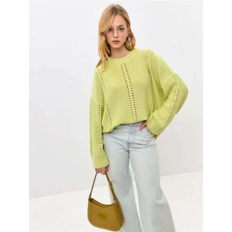 

2025 Early Autumn Women s Hollow Knit Pullover - Loose, Lazy Style Round Neck Sweater S жовтий