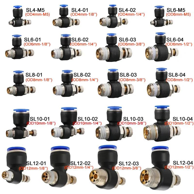 SL 4 6 8 10 12mm Air Valve Pneumatic Quick Valve Connector M5'1/8' 1/4' 3/8' 1/2 Regulator Throttle Speed Controller Valve Ventilation Valves 4