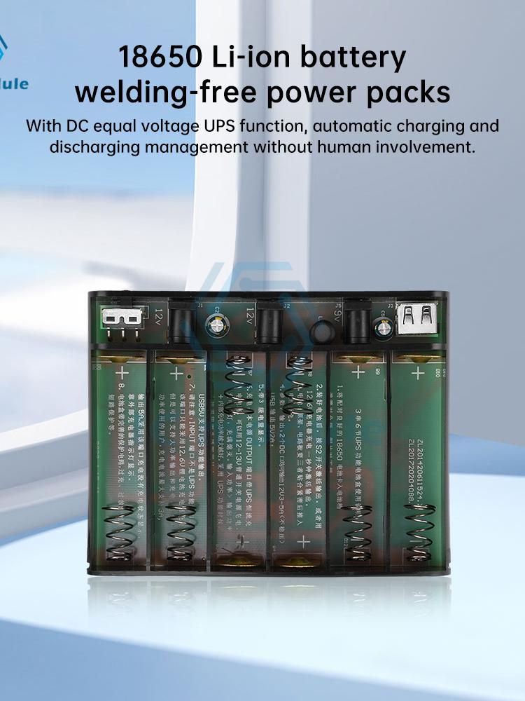 DC UPS 6x18650 Li-ion Battery Soldering-free Power Box Diy Kit Optical Cat Router Uninterruptible Power Supply Box 5V9V12V