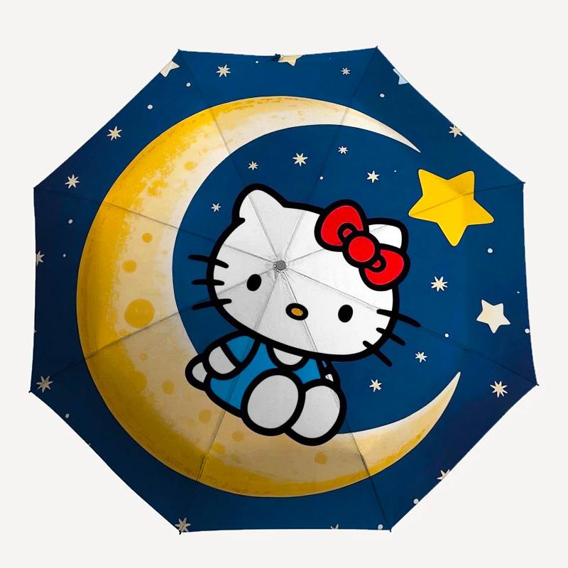 1pc Hello Kitty Moon Night Stars Umbrella with Plastic Handle,Suitable for All Seasons Home Travel Outdoor UmbrellaSanlio322