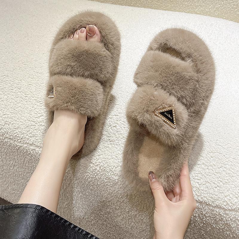 Thick bottom heightening fluffy slippers women wear autumn and winter Internet celebrities light luxury versatile cotton drag home explosion slipp