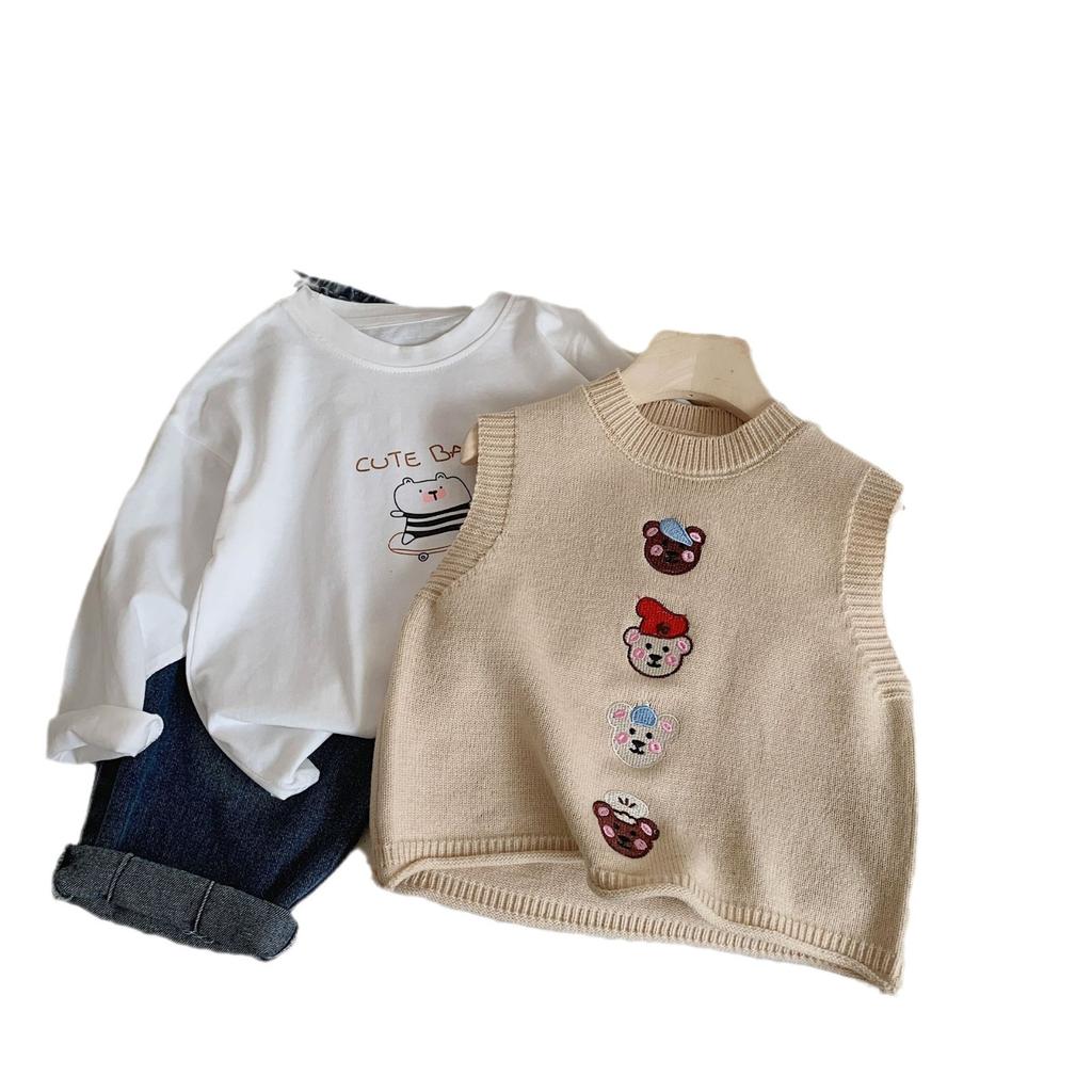 Children'S Vest Autumn Children'S Clothing Bear Embroidered Wool Vest Boys Sweater Base Tide My0025