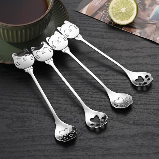 Cat Coffee Spoon, Stainless Steel Cat Paw Claw Teaspoon, Multi-Color Electroplated Stirring Spoon, for Ice Cream Yogurt Dessert