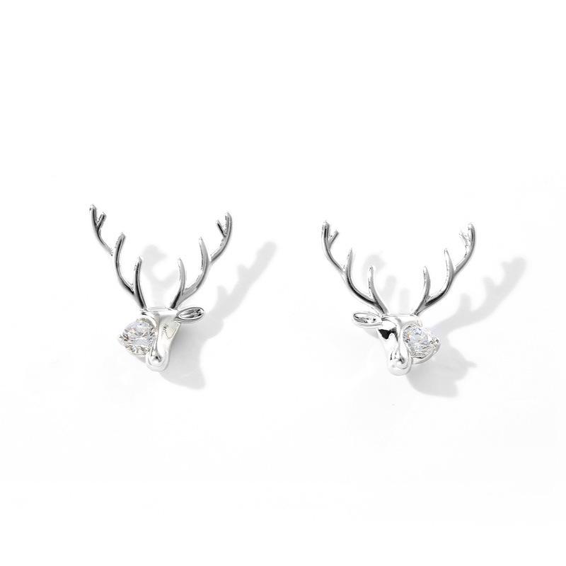 S925 Silver Needle Earrings New Diamond Elk Angle Earrings Korean Versatile Exquisite Niche Christmas Creative Earrings