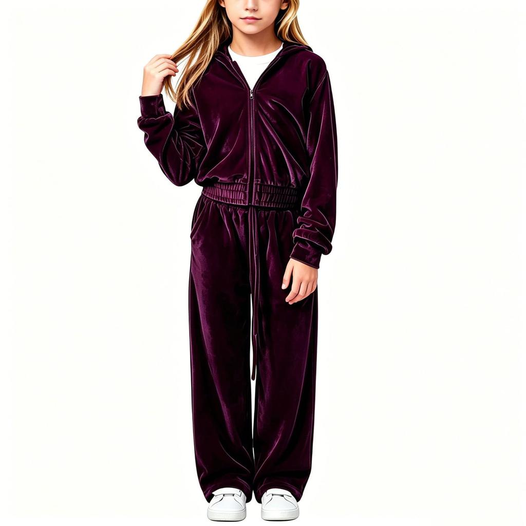 Girls' Velour Tracksuit Set Soft Two-Piece Outfit for Fall and Winter
