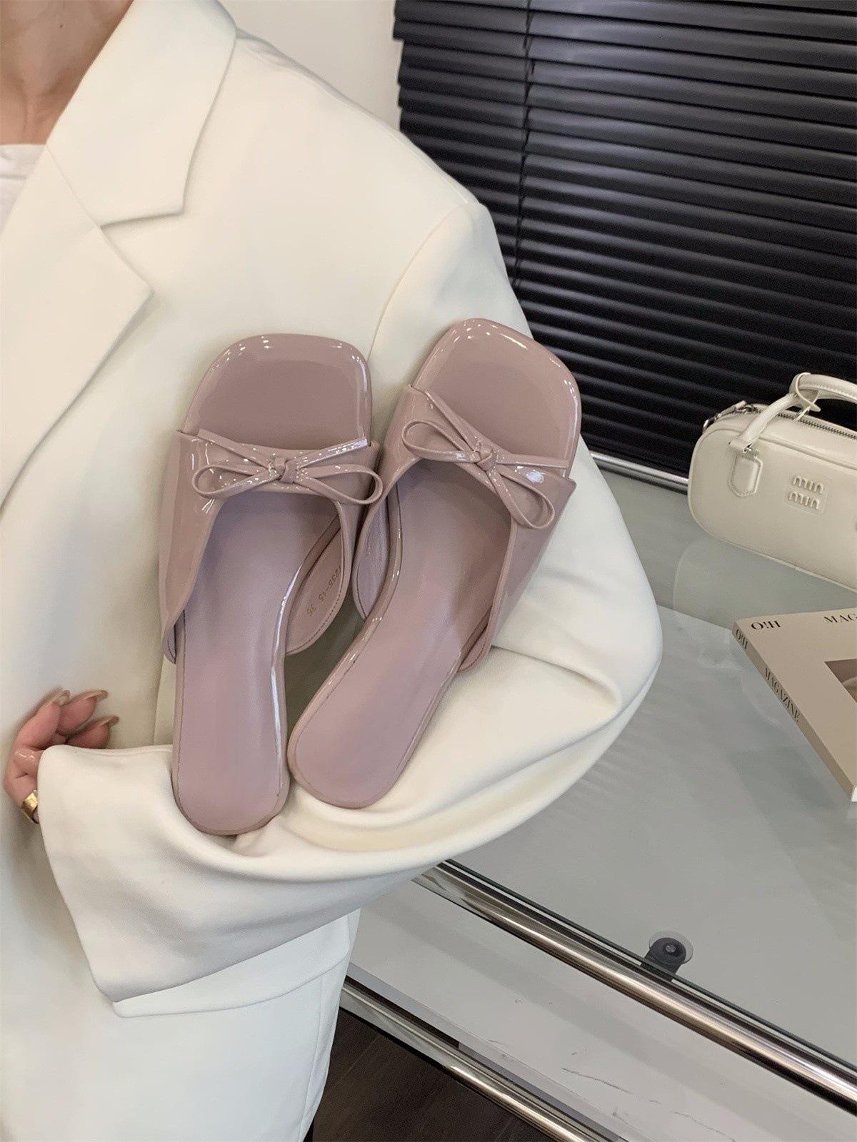 

Wedge heel bow nude French cool slippers women s shoes wear 2025 new summer skirt fairy sandals 40