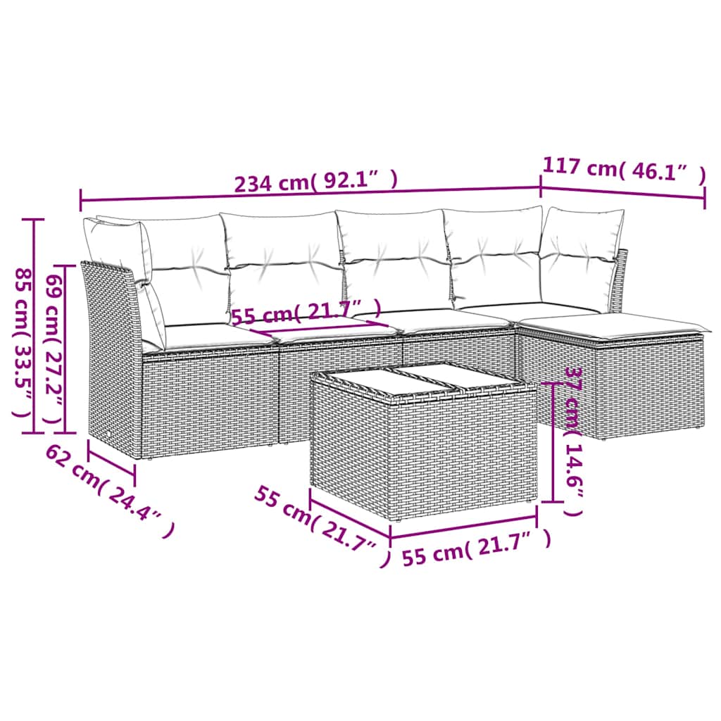 Vidaxl 6-Cz. Set di Mobili da Giardino con Cuscini, Grigio, Polyrattan