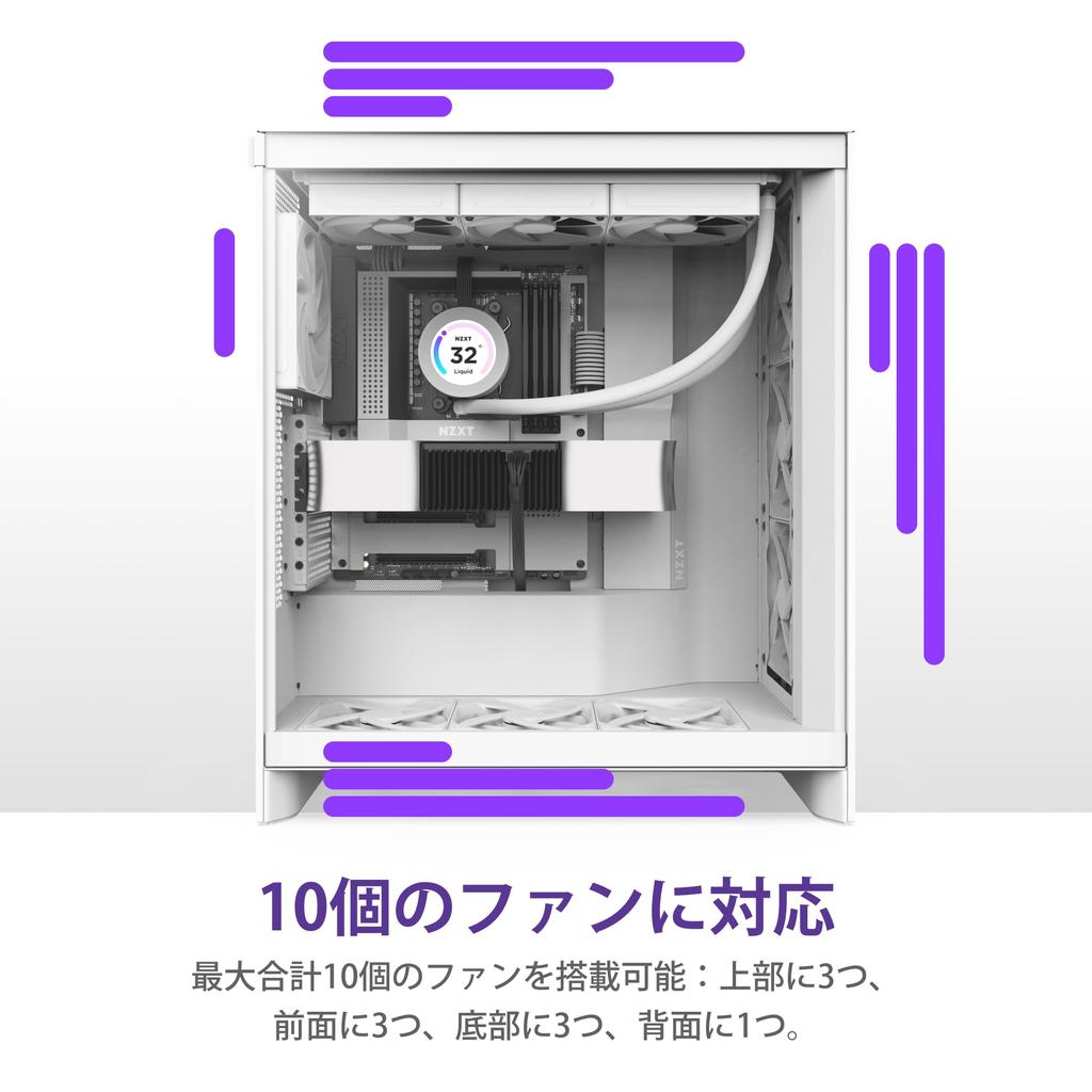 NZXT H7 Flow V2 White 120mm Fan 3 Mid Tower ATX Case CS9013 CM-H72FW-01