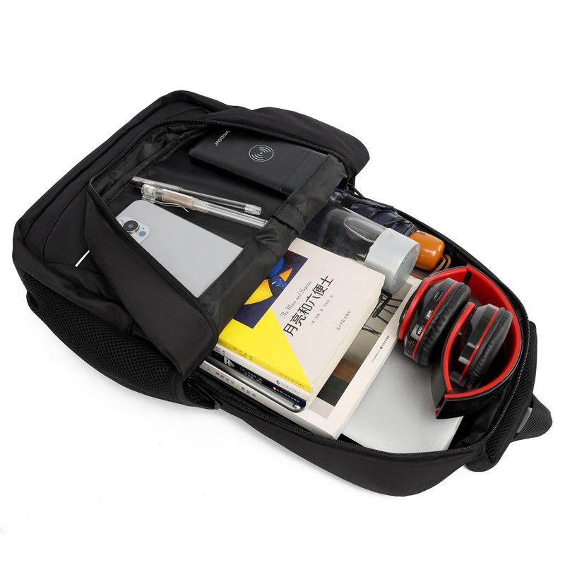 Men's Simple Solid Color Commuter Backpack Computer Bag with Reflective Strip Leisure Business Travel Backpack