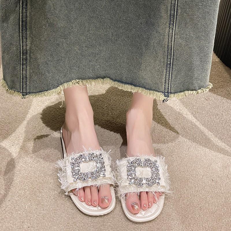 Women's Flat Slingback Sandals - Crystal Embellished Outdoor Slides, Viral Instagram Fashion Must-Have Beach To Street Shoes